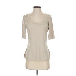 ST JOHN Spa Rhinestone Embellished Scoop Neck Top Small Beige